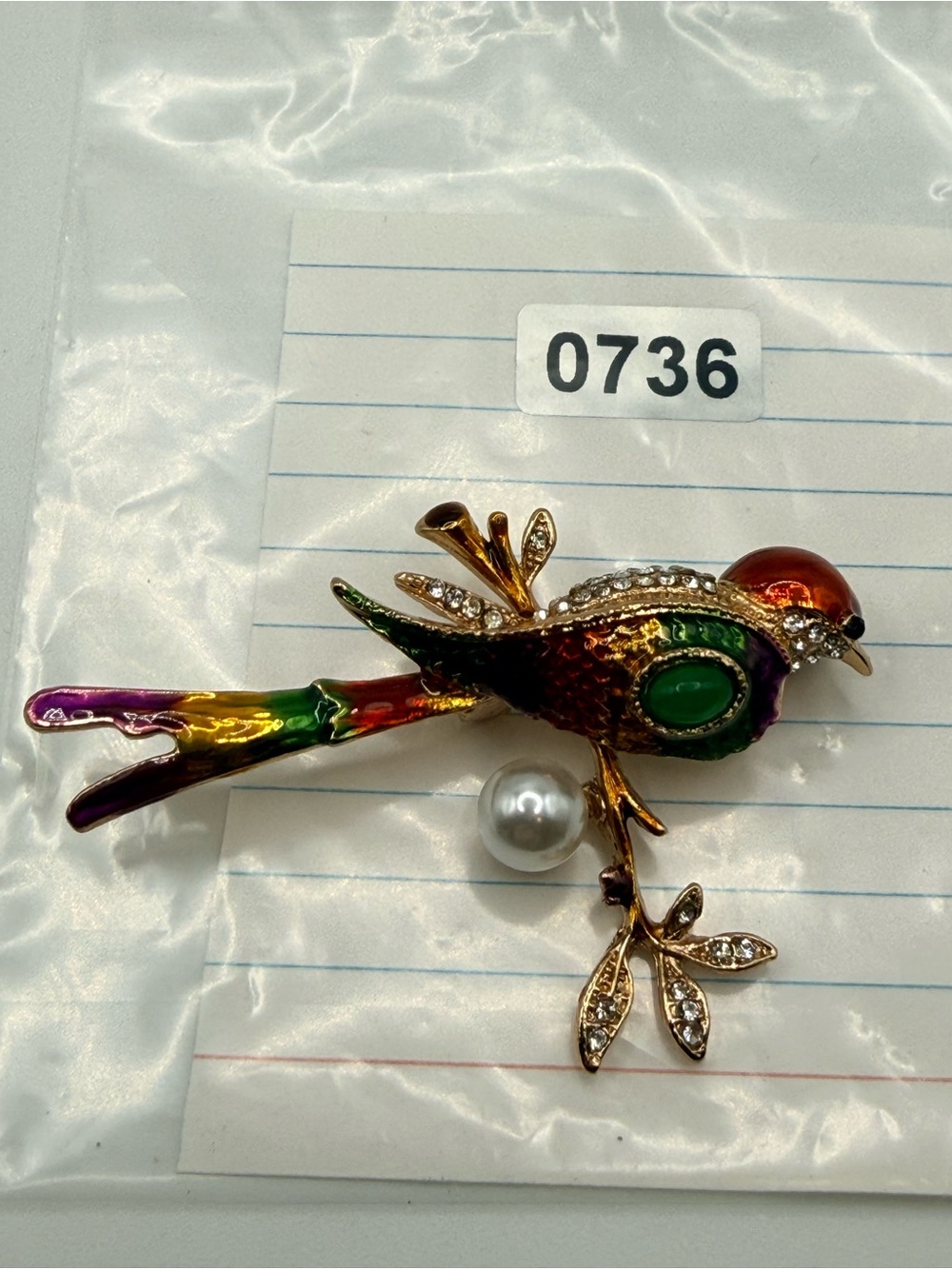Enameled Rhinestone Bird Brooch - Picture 10 of 10